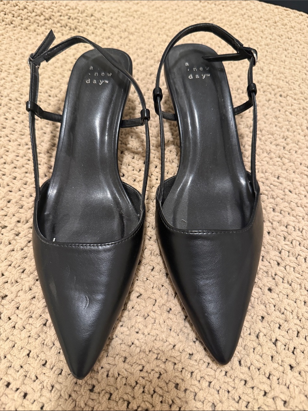 a new day Black Pointed Slingback Mules